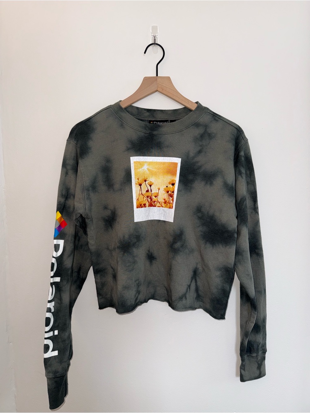 Polaroid Charcoal Tie-Dye Crewneck with Multicolor Logo